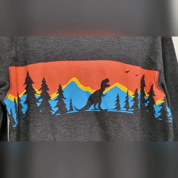 NWT Old Navy Dark Gray Dinosaur Thermal-Knit Long-Sleeve Graphic Tee, Size XXL - Picture 2 of 5